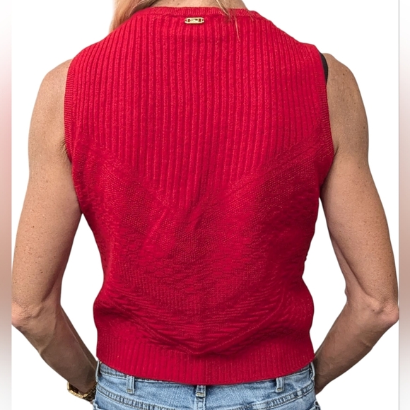 St John Sport Vintage Red WOOL Classic Preppy Retro Sweater Vest Size L - Picture 10 of 12